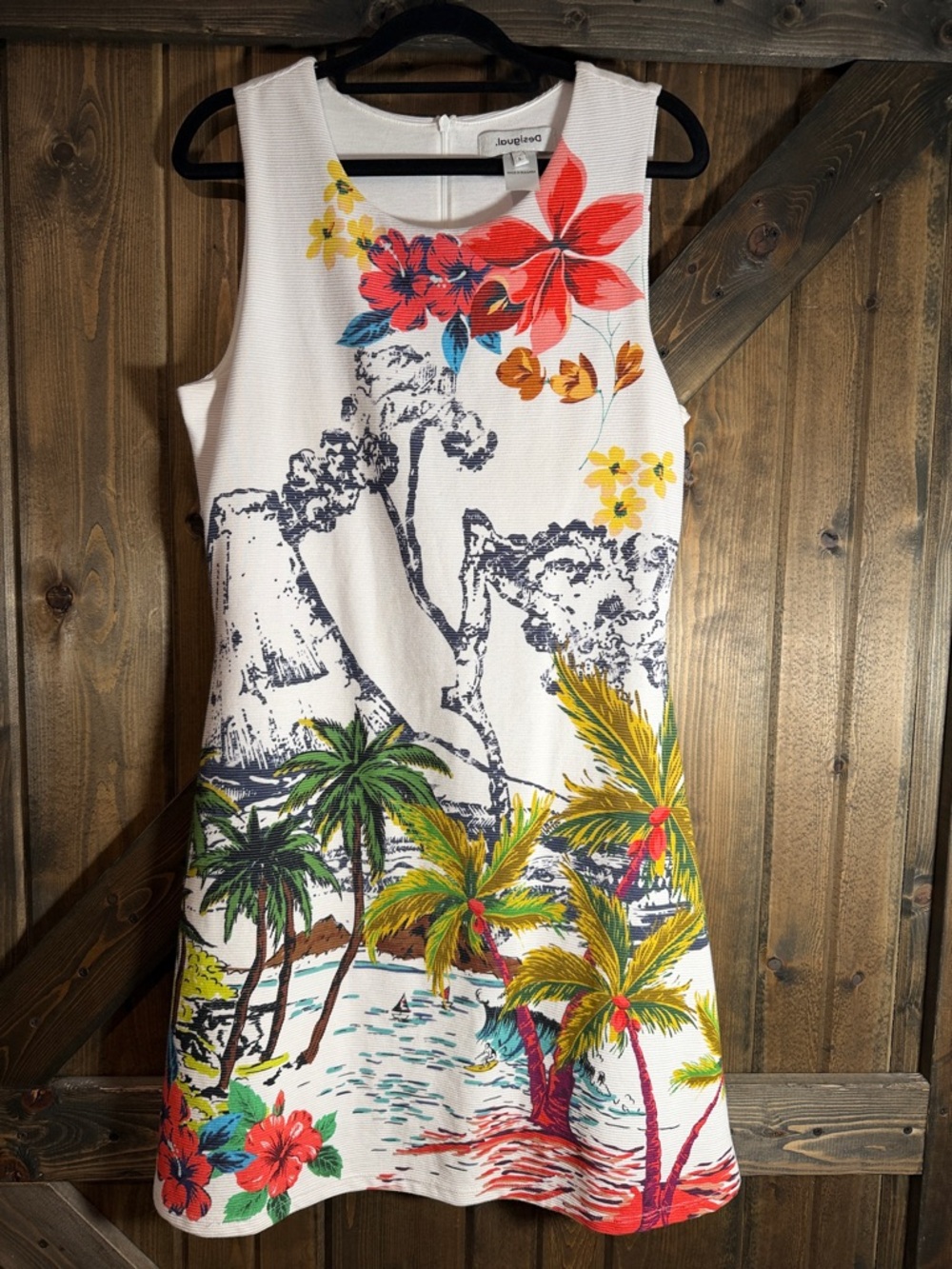 Desigual White Tropical Floral Palm Shift Dress